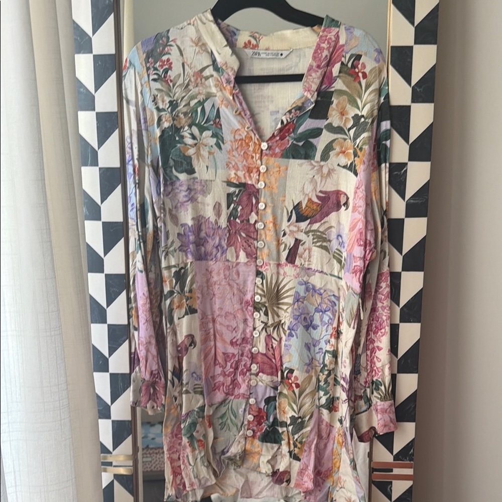 Floral Patchwork Button-Front Women’s Top - Multicolor